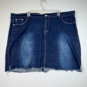 Buzz Jeans Denim Skirt Womens Size‎ 22 Dark Wash Frayed Hem Pockets Casual